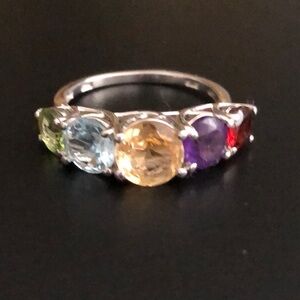 Vintage Sterling Silver Multi Stone Chakra Ring Size 8 NEW